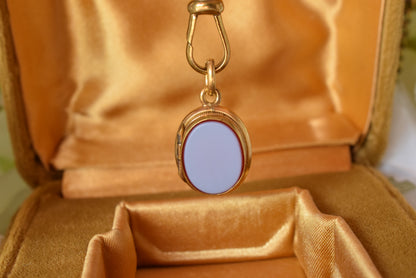 Antique Victorian 19th Century Gold-Plated Fob Pendant, Carnelian & Banded Agate Double-Sided Charm, Small Watch Chain Fob