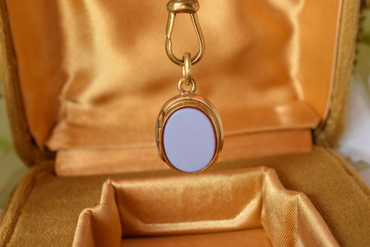 Antique Victorian 19th Century Gold-Plated Fob Pendant, Carnelian & Banded Agate Double-Sided Charm, Small Watch Chain Fob