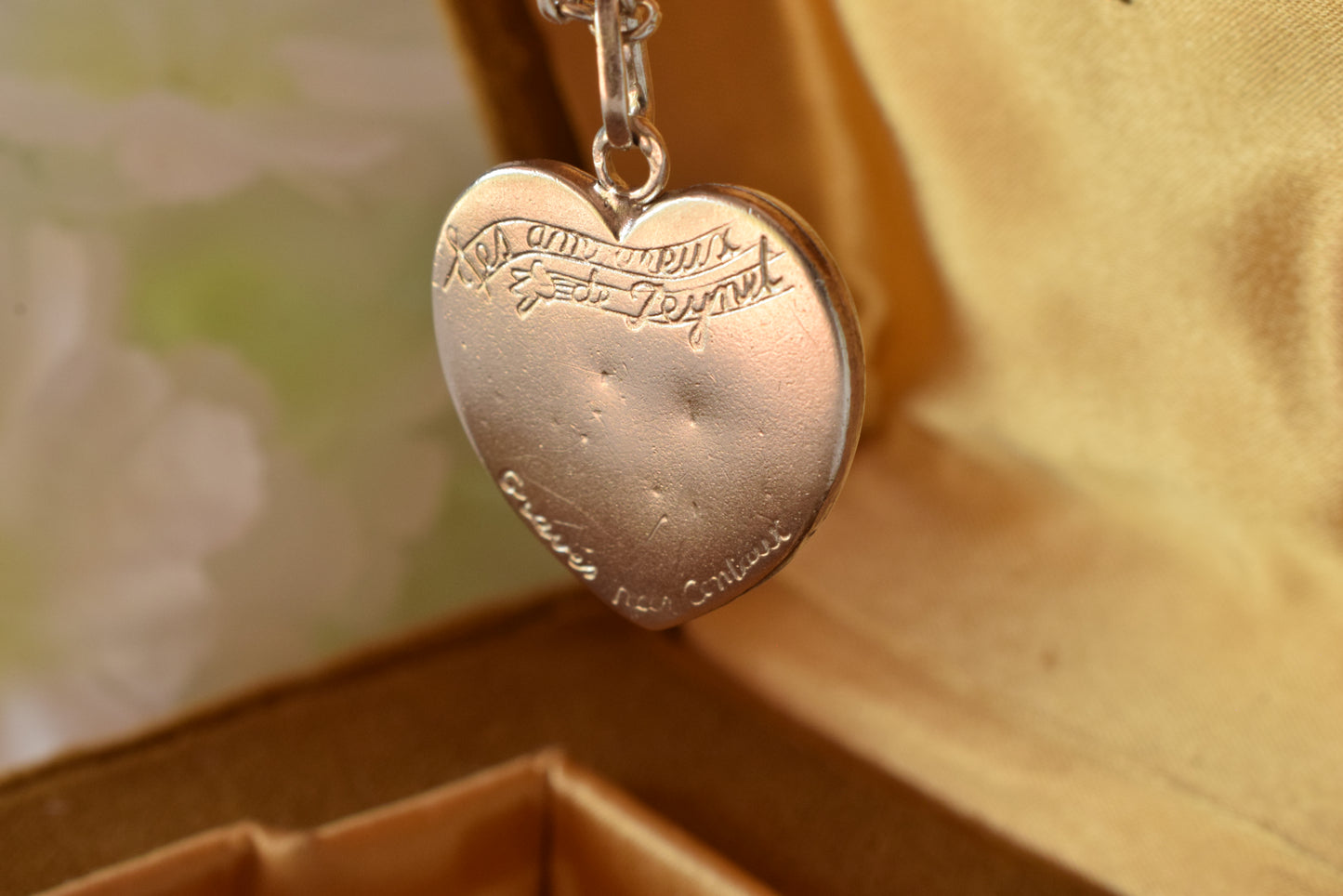Antique French Sterling Silver Heart Pendant Necklace, "Les Amoureux de Peynet" Lovers Medallion, Vintage 1960s Romantic Charm, Signed Contaux