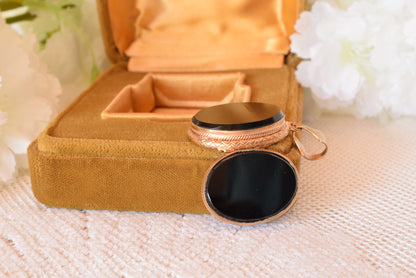 Antique Victorian Oval Locket Pendant, Gold Filled Black Cabochon, 1880s-1900s Mourning Style Jewelry, Photo Locket Necklace