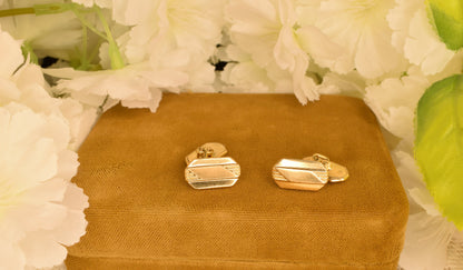 Antique Oria Gold Plated Cufflinks Art Deco, Signed Vintage Men's Jewelry, Double Panel Engraved Geometric, Collector Gift