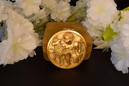 Antique Bronze Gilt Saint John the Baptist Medal, Gold Plated, Signed PY - Vintage Religious Medallion 5.8cm