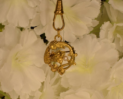 Antique Chimera Brooch Pendant, 24K Gold Plated, Pearl, Art Nouveau Style Vintage Jewelry