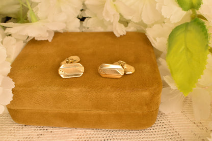 Antique Oria Gold Plated Cufflinks Art Deco, Signed Vintage Men's Jewelry, Double Panel Engraved Geometric, Collector Gift