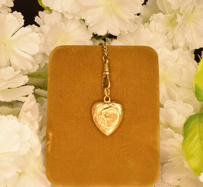 Antique Gold Plated Heart Pendant, Art Nouveau Chimera Charm, FIX Hallmark, Puffy Heart Vintage Jewelry