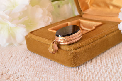 Antique Victorian Oval Locket Pendant, Gold Filled Black Cabochon, 1880s-1900s Mourning Style Jewelry, Photo Locket Necklace