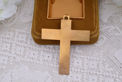 Antique French Art Deco Crucifix Pendant Signed Fernand Py Gilt Bronze Cross Ecce Lignum Crucis 1920s Religious Jewelry