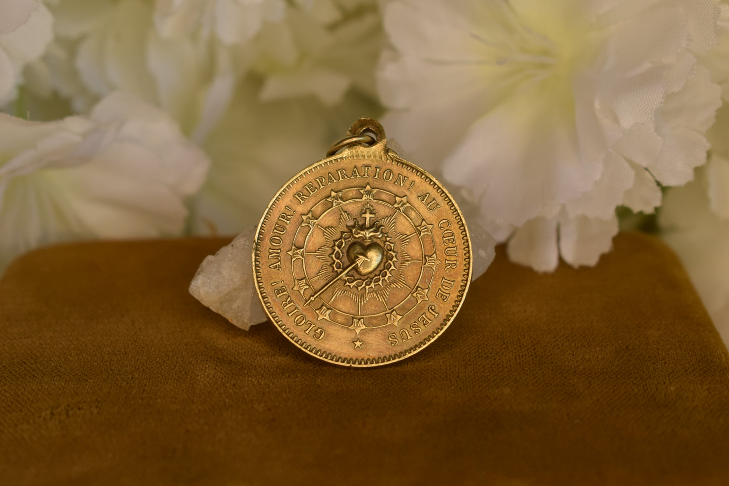 Antique Bronze Religious Medal ✦ Sacred Heart, Virgin Mary, St John & Mary Magdalene ✦ Pope Leo XIII ✦ Guard of Honor ✦ Signed Penin Lyon 19th C
