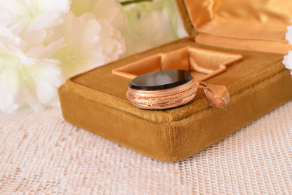 Antique Victorian Oval Locket Pendant, Gold Filled Black Cabochon, 1880s-1900s Mourning Style Jewelry, Photo Locket Necklace