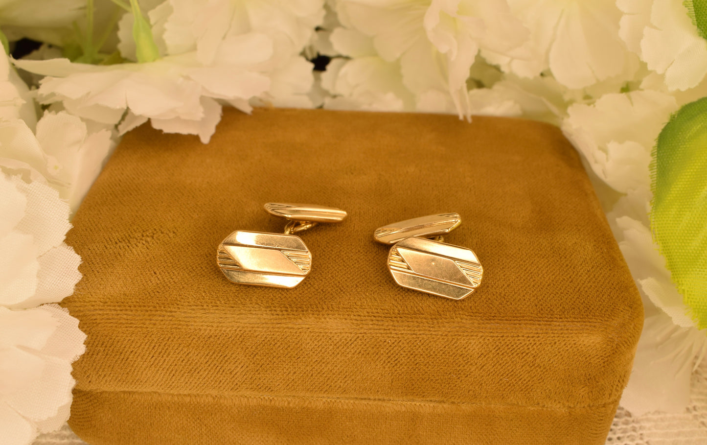 Antique Oria Gold Plated Cufflinks Art Deco, Signed Vintage Men's Jewelry, Double Panel Engraved Geometric, Collector Gift