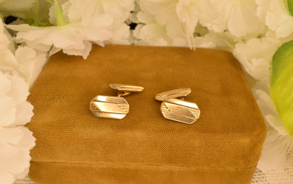 Antique Oria Gold Plated Cufflinks Art Deco, Signed Vintage Men's Jewelry, Double Panel Engraved Geometric, Collector Gift