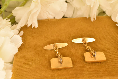 Antique Hare Cufflinks, Gold and Silver Plated, Edwardian Style circa 1900-1920, Vintage Hunt Motif Jewelry