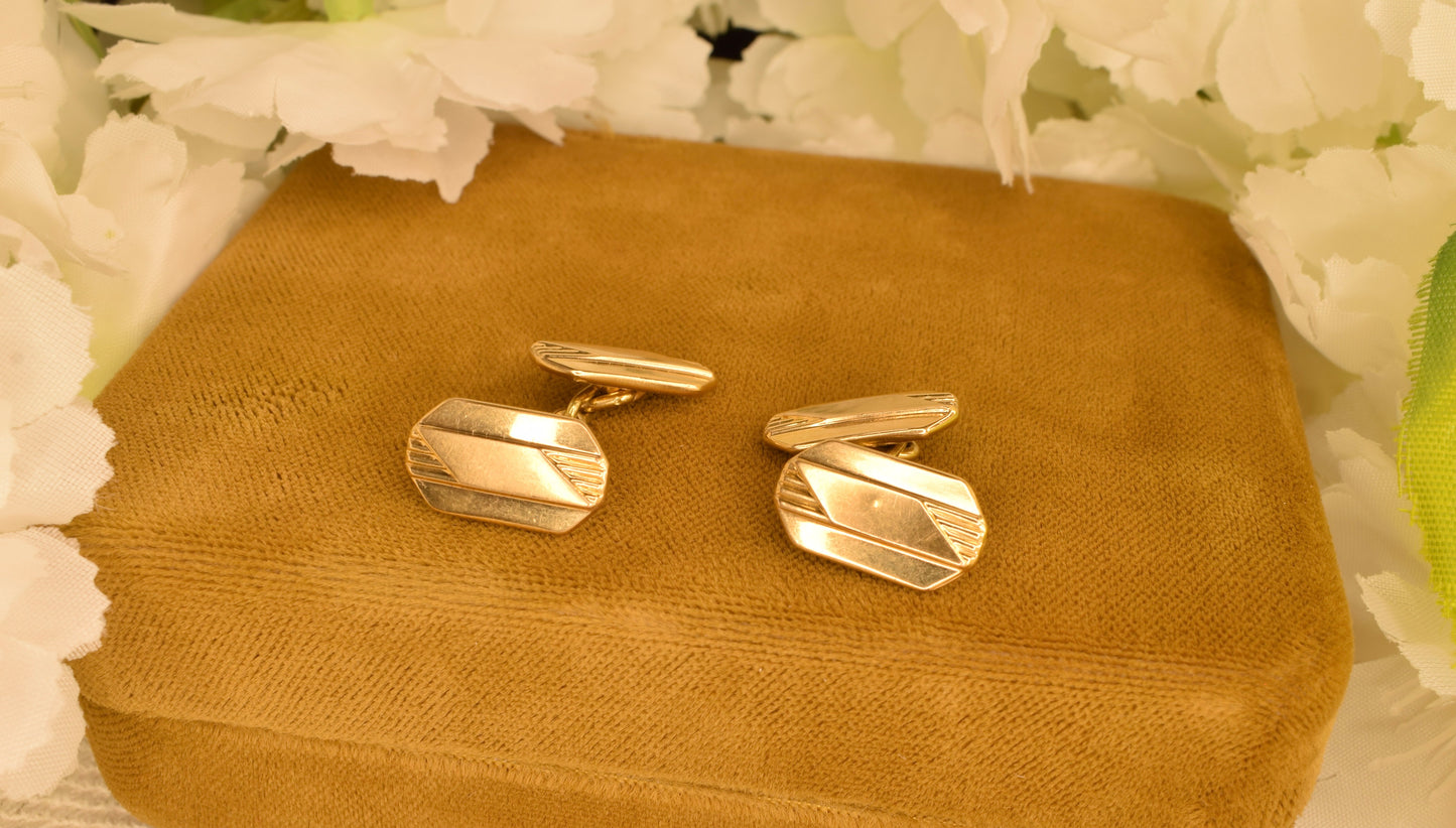 Antique Oria Gold Plated Cufflinks Art Deco, Signed Vintage Men's Jewelry, Double Panel Engraved Geometric, Collector Gift