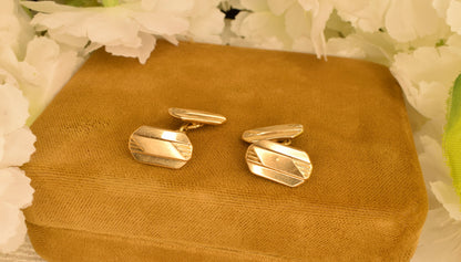 Antique Oria Gold Plated Cufflinks Art Deco, Signed Vintage Men's Jewelry, Double Panel Engraved Geometric, Collector Gift