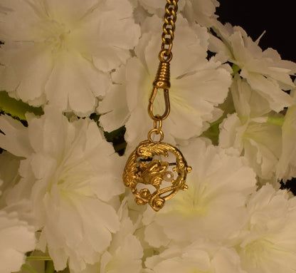 Antique Chimera Brooch Pendant, 24K Gold Plated, Pearl, Art Nouveau Style Vintage Jewelry