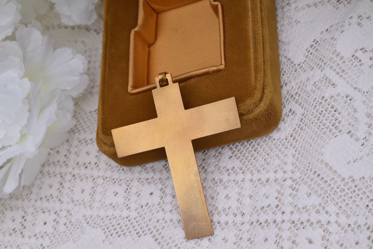Antique French Art Deco Crucifix Pendant Signed Fernand Py Gilt Bronze Cross Ecce Lignum Crucis 1920s Religious Jewelry
