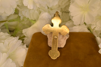 Antique Italian Pectoral Cross Micro-Ceramic Gilt Brass Crucifix Religious Antique Vatican Rome Souvenir Collectible Jewelry