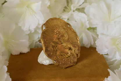 Antique Art Nouveau Brooch Pendant – Gold Plated Gilt Bronze – Convertible Jewelry – circa 1900