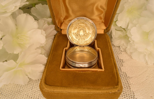 Antique French Sterling Silver Pendant Box, Vermeil Interior, Laurel Wreath, Belle Époque Locket Pill Box, Engravable Cartouche, 35mm