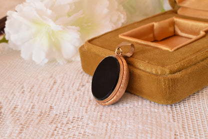 Antique Victorian Oval Locket Pendant, Gold Filled Black Cabochon, 1880s-1900s Mourning Style Jewelry, Photo Locket Necklace