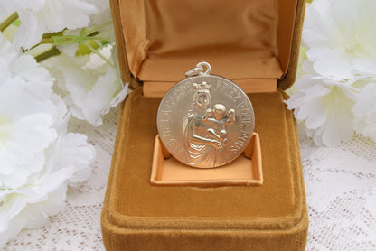Antique Notre-Dame de la Garde Medal Signed Lasserre – Silver-Plated Bronze 40mm, French Vintage Religious Jewelry, Virgin & Child Pendant Collectible