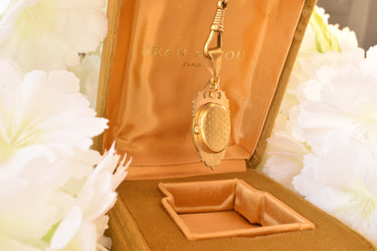 Antique Victorian Style Oval Locket Pendant, Gold Plated Floral Engraved Photo Locket, Ornate Crown Bail Diamond Cut