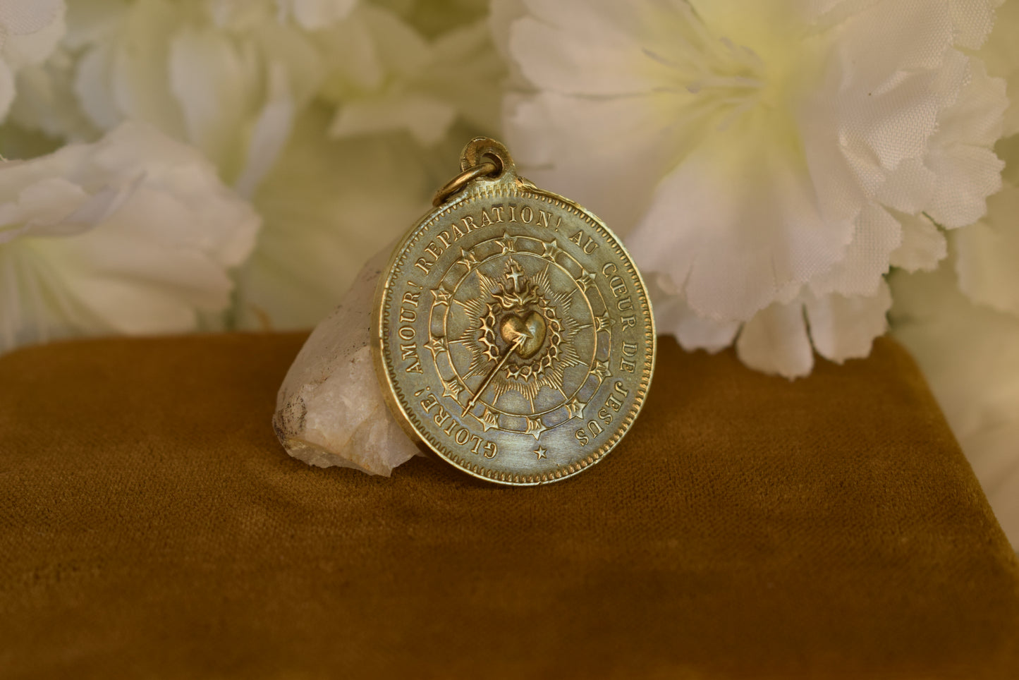 Antique Bronze Religious Medal ✦ Sacred Heart, Virgin Mary, St John & Mary Magdalene ✦ Pope Leo XIII ✦ Guard of Honor ✦ Signed Penin Lyon 19th C