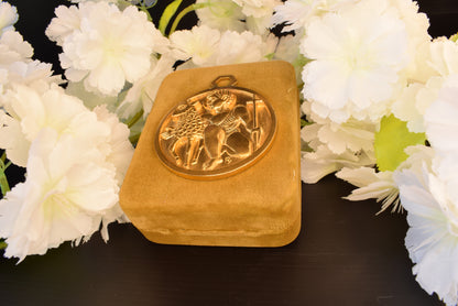 Antique Bronze Gilt Saint John the Baptist Medal, Gold Plated, Signed PY - Vintage Religious Medallion 5.8cm