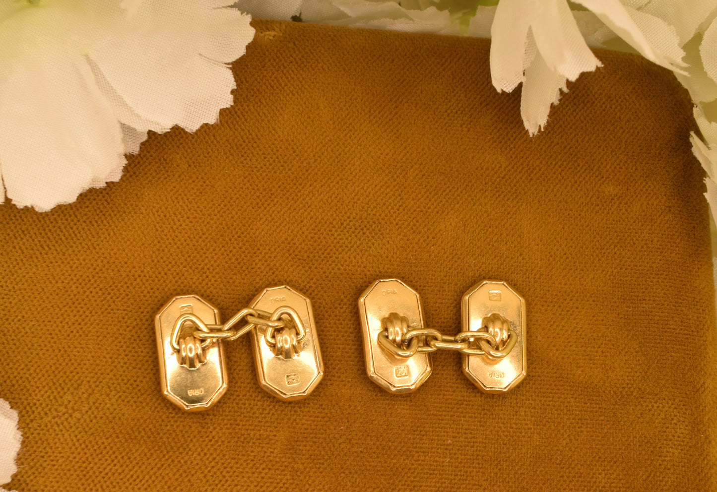 Antique Oria Gold Plated Cufflinks Art Deco, Signed Vintage Men's Jewelry, Double Panel Engraved Geometric, Collector Gift