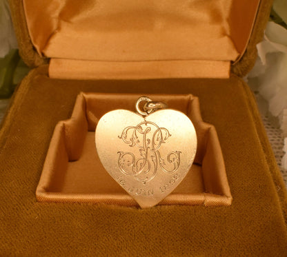 Antique French Heart Religious Medal, Vermeil Gold-Plated Solid Silver, Chalice Host Flowers Engraved 1898, First Communion Jewelry