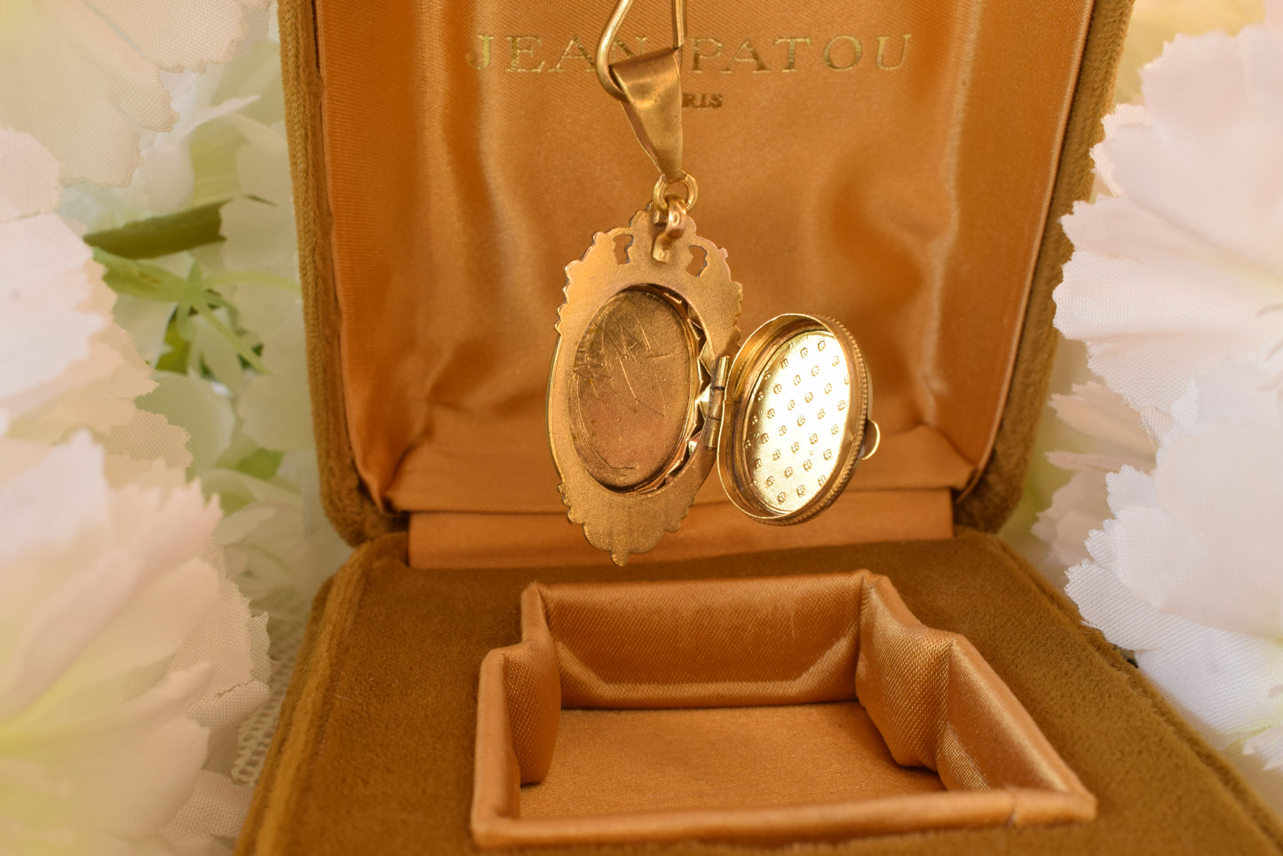 Antique Victorian Style Oval Locket Pendant, Gold Plated Floral Engraved Photo Locket, Ornate Crown Bail Diamond Cut