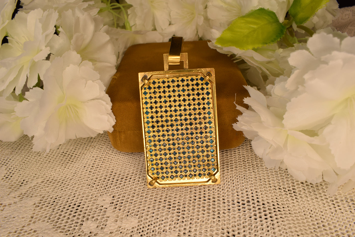 Art Deco Augis Gold Plated Religious Medal, Good Shepherd Child Jesus Lamb Pendant, French Vintage Blue Enamel, Signed Antique Jewelry