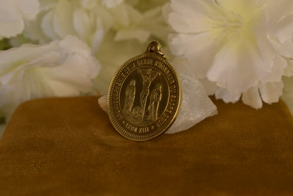 Antique Bronze Religious Medal ✦ Sacred Heart, Virgin Mary, St John & Mary Magdalene ✦ Pope Leo XIII ✦ Guard of Honor ✦ Signed Penin Lyon 19th C