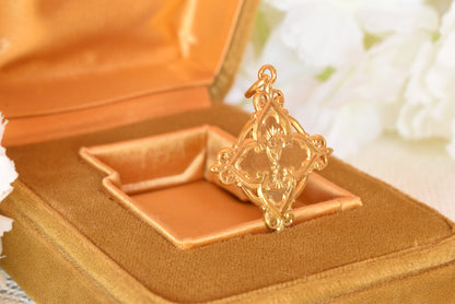 Antique French Vermeil Communion Medal, Silver Gilt Chalice & Host Pendant, Fleur-de-Lys Openwork Religious Medal