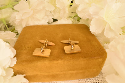 Antique Hare Cufflinks, Gold and Silver Plated, Edwardian Style circa 1900-1920, Vintage Hunt Motif Jewelry