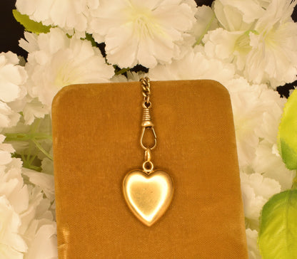 Antique Gold Plated Heart Pendant, Art Nouveau Chimera Charm, FIX Hallmark, Puffy Heart Vintage Jewelry