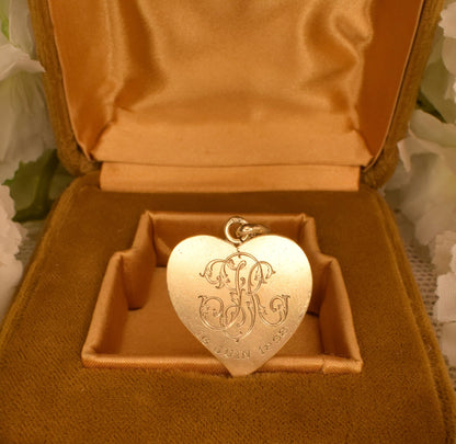 Antique French Heart Religious Medal, Vermeil Gold-Plated Solid Silver, Chalice Host Flowers Engraved 1898, First Communion Jewelry