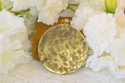 Antique French Bronze Medal Virgin and Child by Elie Pellegrin - Virgo Protegat Te - Vintage Religious Medallion
