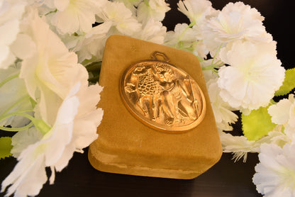 Antique Bronze Gilt Saint John the Baptist Medal, Gold Plated, Signed PY - Vintage Religious Medallion 5.8cm