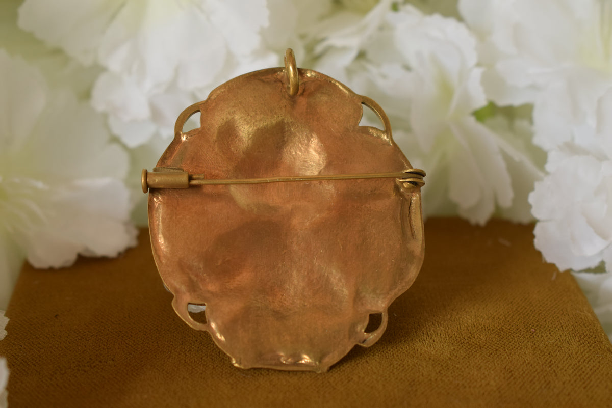 Antique Art Nouveau Brooch Pendant – Gold Plated Gilt Bronze – Convertible Jewelry – circa 1900