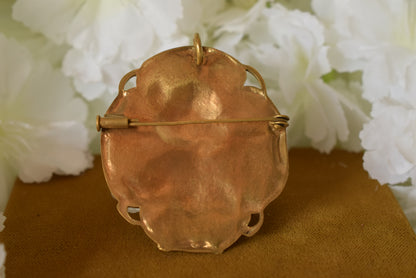 Antique Art Nouveau Brooch Pendant – Gold Plated Gilt Bronze – Convertible Jewelry – circa 1900