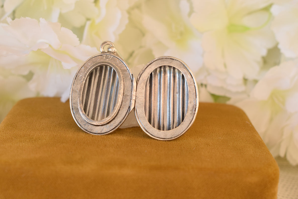 Antique 19th Century Sterling Silver Photo Locket – Oval Silver Pendant – Removable Glass – French Antique Jewelry