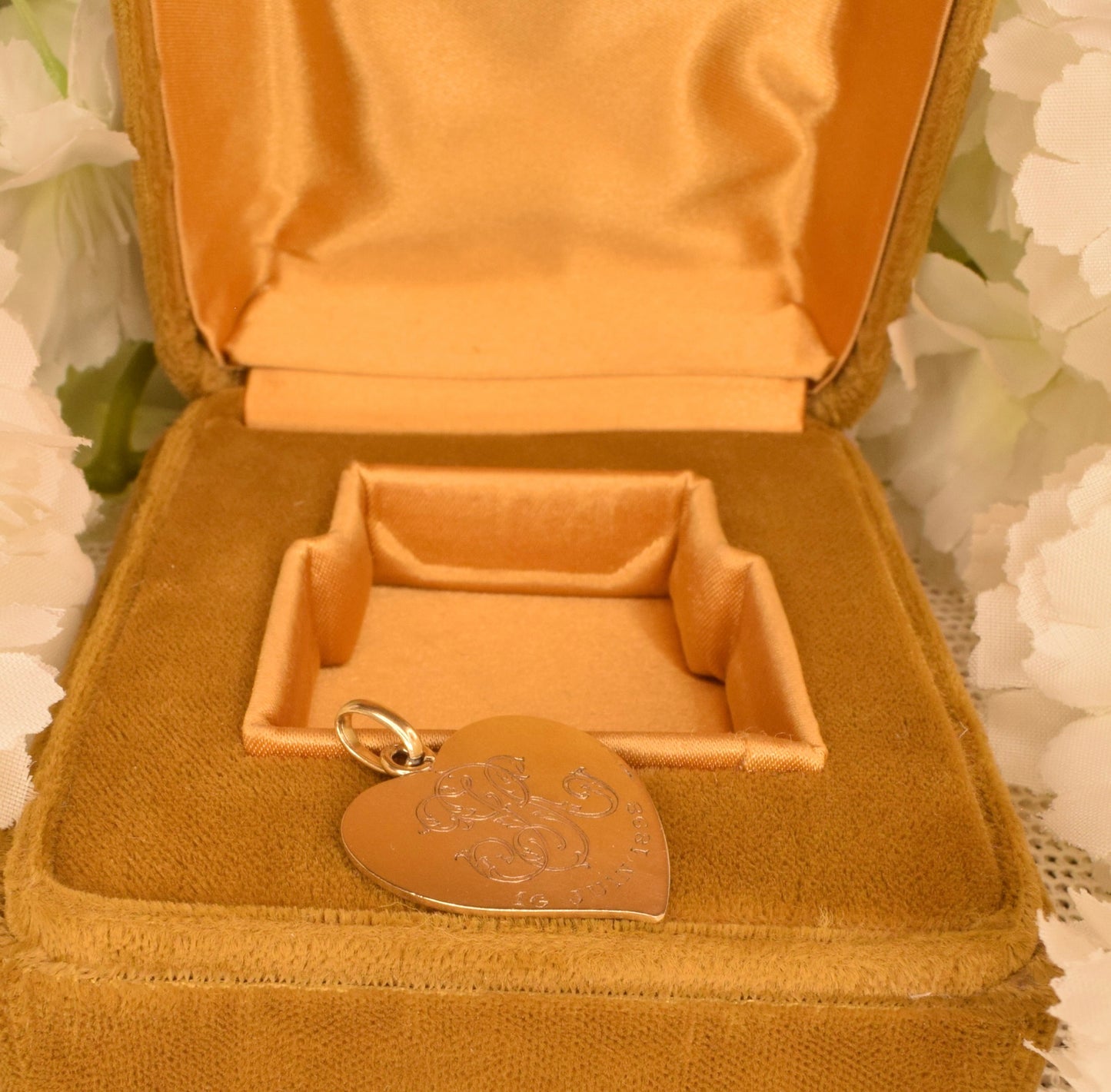 Antique French Heart Religious Medal, Vermeil Gold-Plated Solid Silver, Chalice Host Flowers Engraved 1898, First Communion Jewelry