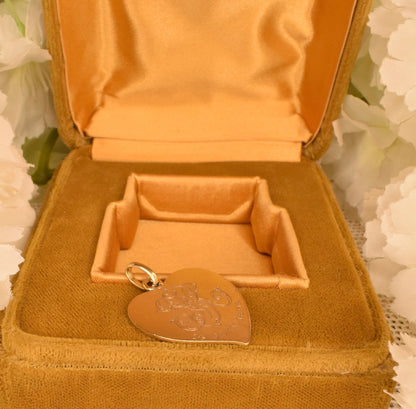 Antique French Heart Religious Medal, Vermeil Gold-Plated Solid Silver, Chalice Host Flowers Engraved 1898, First Communion Jewelry