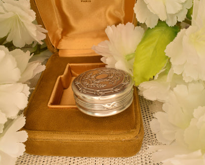 Antique French Sterling Silver Pendant Box, Vermeil Interior, Laurel Wreath, Belle Époque Locket Pill Box, Engravable Cartouche, 35mm