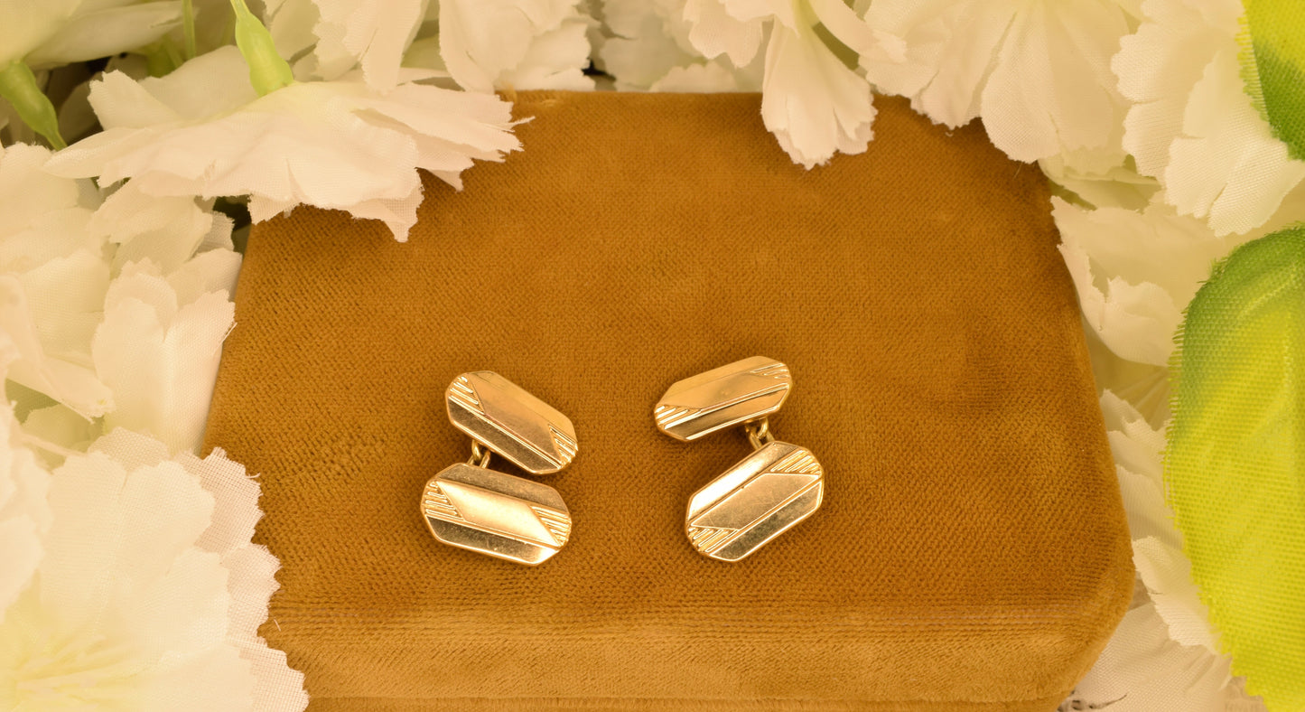 Antique Oria Gold Plated Cufflinks Art Deco, Signed Vintage Men's Jewelry, Double Panel Engraved Geometric, Collector Gift