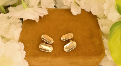 Antique Oria Gold Plated Cufflinks Art Deco, Signed Vintage Men's Jewelry, Double Panel Engraved Geometric, Collector Gift