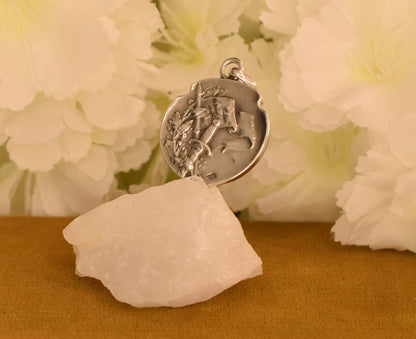 Antique Joan of Arc Solid Silver Medal Signed Becker – French Art Nouveau Religious Pendant – Early 1900s