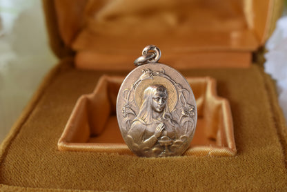 Antique French Silver Communion Medal Signed F. Rasumny Art Nouveau 1900s Religious Pendant Solid Silver 800 Rare Collectible