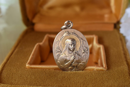 Antique French Silver Communion Medal Signed F. Rasumny Art Nouveau 1900s Religious Pendant Solid Silver 800 Rare Collectible